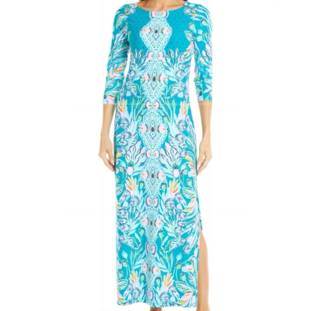 Lilly Pulitzer Turquoise Floral Maxi Dress